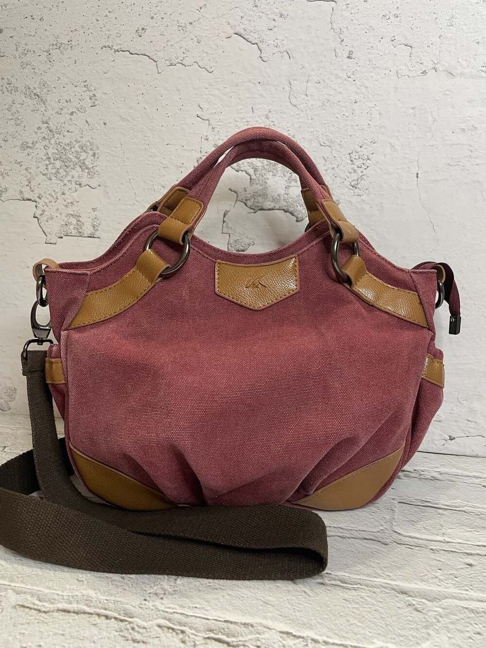 K2 Canvas and Faux Leather Shoulder Bag in Burgundy